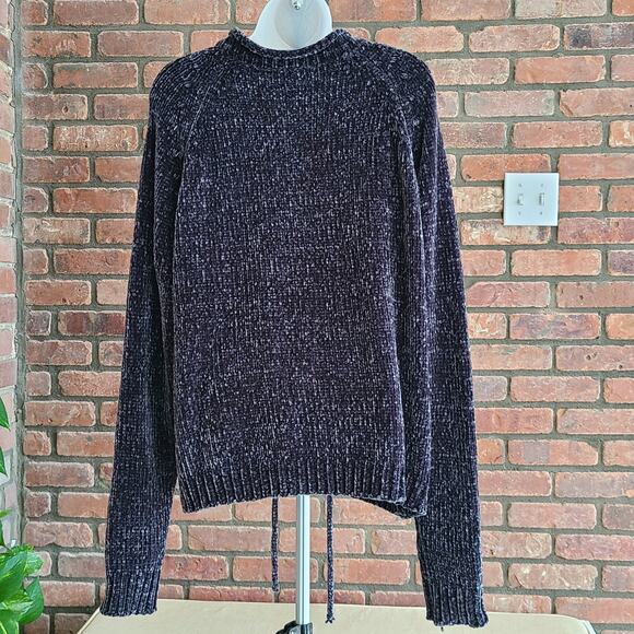 Chenille Crew Neck Sweater Top, Quarter Lace up Tunic - Picture 3 of 9